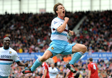 Scott Parker celebrates scoring the first goal for West Ham United